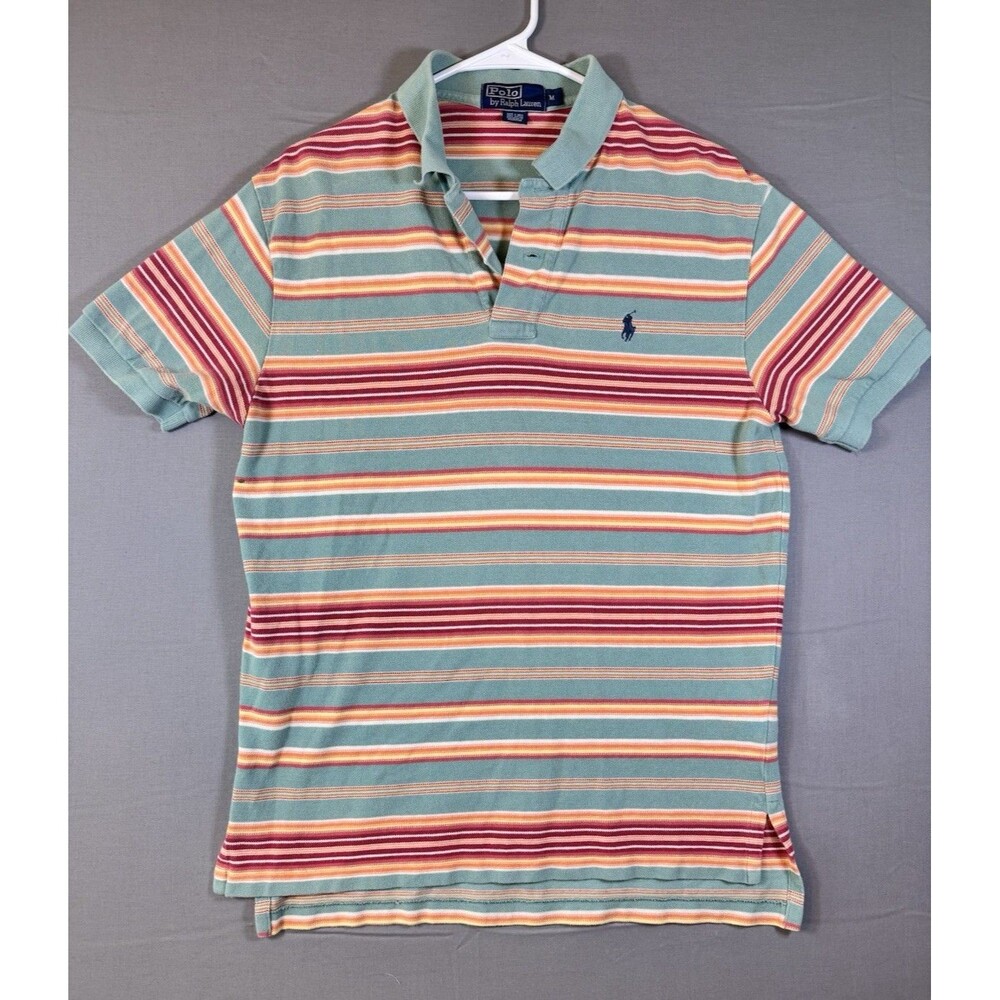 Polo Ralph Lauren Men's Polo Green/Red/Orange Stripe Colorway Size M